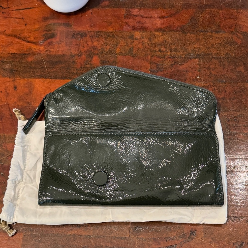HOBO Dark Green Patent Envelope Wallet Clutch (CLSH) - Picture 2 of 9